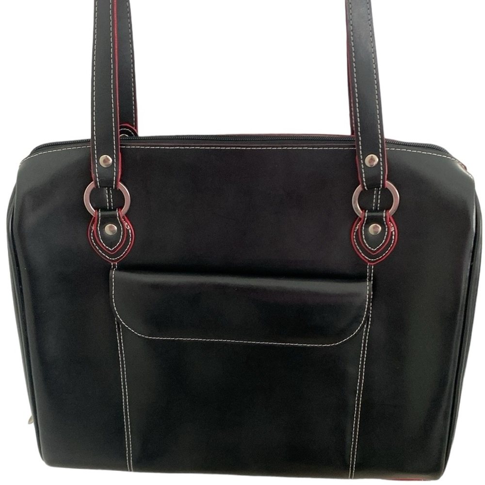 McKlein Glenview Black Red Leather Laptop Shoulder Bag